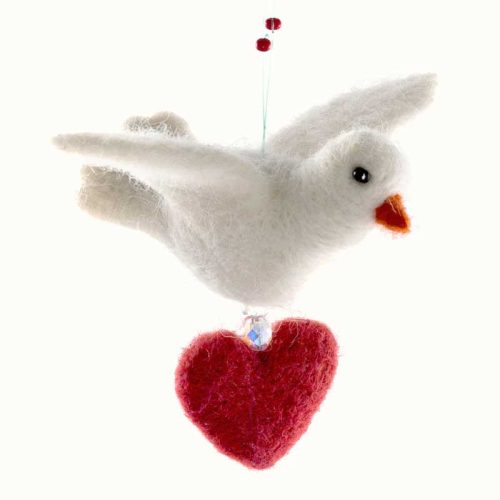 Felt Wool Dove with Heart
